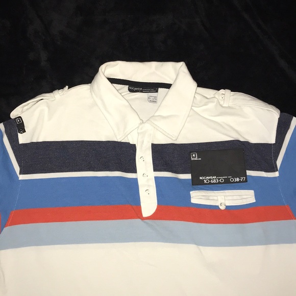 Men’s Rocawear polo stripe shirt sz XL - Picture 2 of 4
